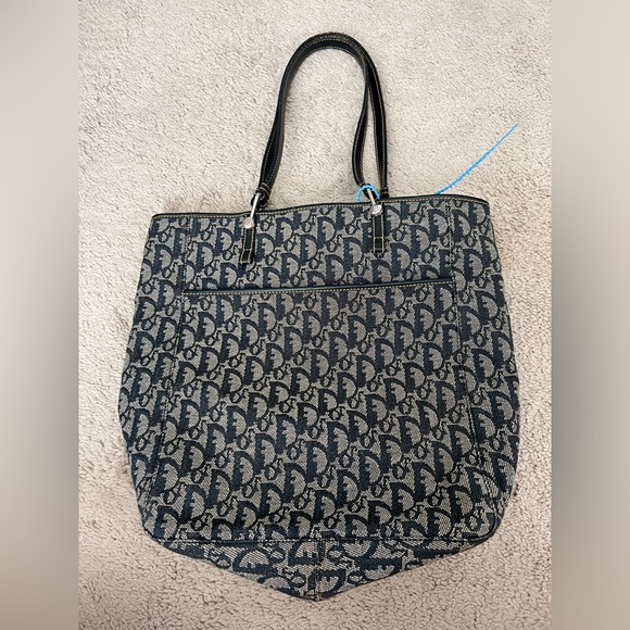 Christian Dior Denim Dark Blue/Grey Oblique &  Leather Tote - Picture 2 of 15